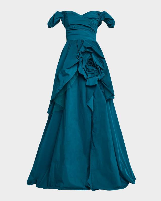 Off-Shoulder Ruffle Taffeta Gown